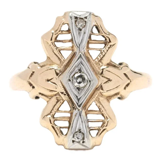 0.03ctw Diamond Navette Ring, 14k Yellow and White Gold, Ring Size 6.75
