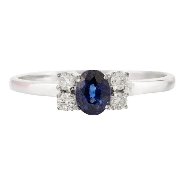 0.49 Carat Blue Sapphire and Diamond Everyday Ring in 14k Solid White Gold Size 7 ( All Sizes Available)