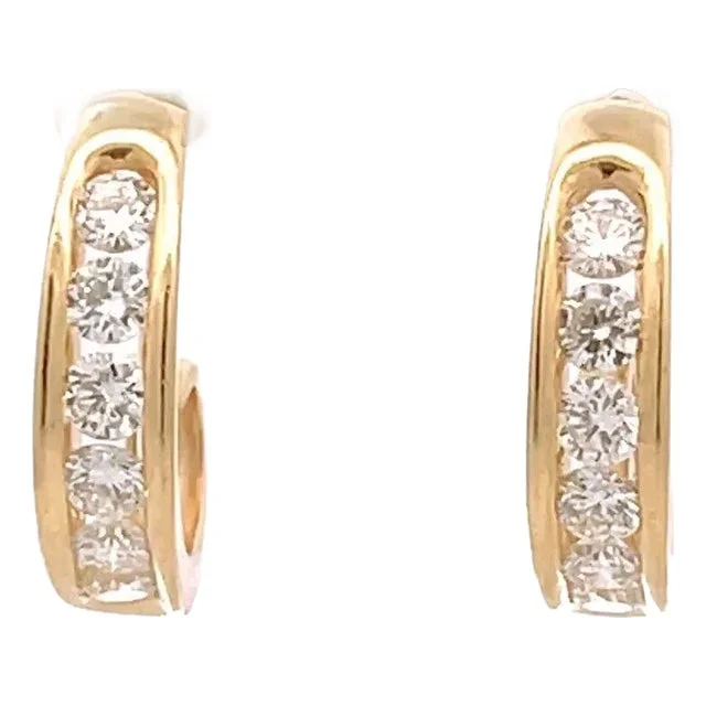 1.00ct Diamond 14k Yellow Gold Curved Hoop Earrings, 2 pieces
