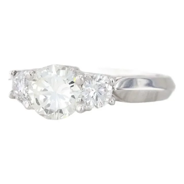 1.38ctw Round Diamond 3-Stone Engagement Ring 18k White Gold Size 7