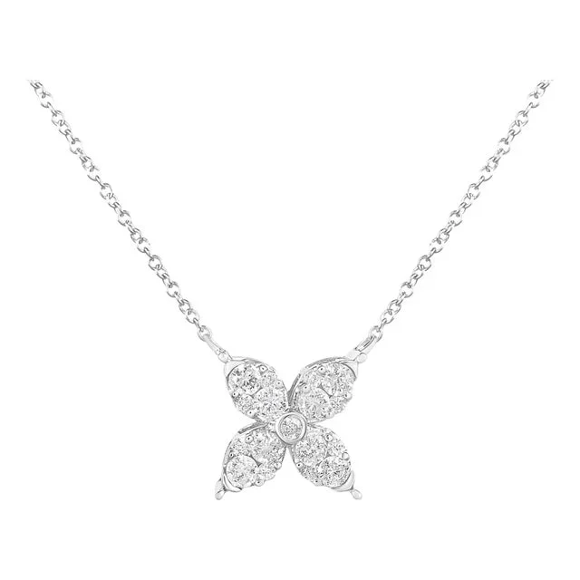10K White Gold 1/2 Cttw Brilliant Round Diamond Marquise Shaped 4 Leaf Clover Adjustable 16-18″ Inch Pendant Necklace (I-J Color, I1-I2 Clarity)