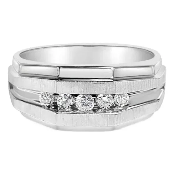 10K White Gold Diamond Wedding Band with Satin Finish, Size 9