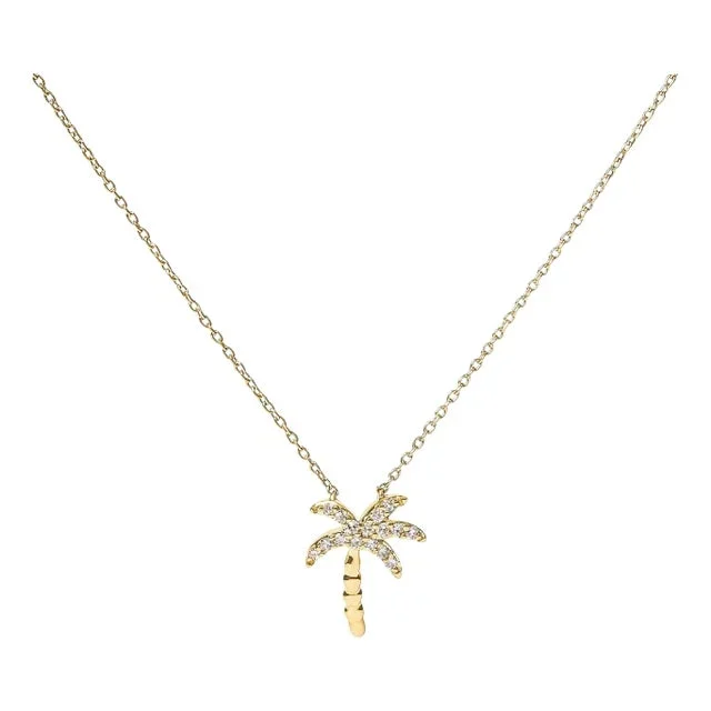 10K Yellow Gold 1/10 Cttw Round Diamond Palm Tree 18″ Inch Pendant Necklace (H-I Color, I1-I2 Clarity)