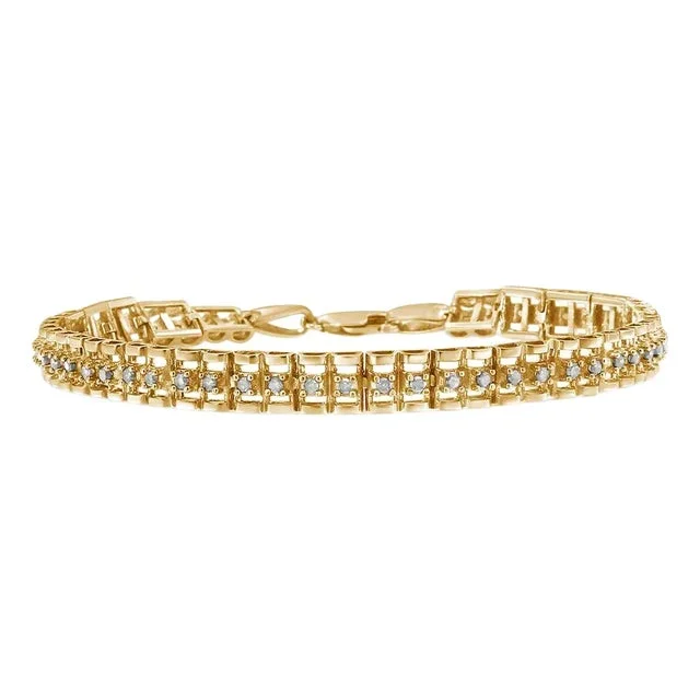 10K Yellow Gold Plated .925 Sterling Silver 1.0 Cttw Rose Cut Diamond Double-Link 7″ Tennis Bracelet (I-J Color, I3 Clarity)