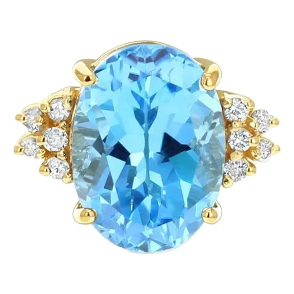 11 Carat Blue Topaz Diamond Cocktail Ring, Size 6.5