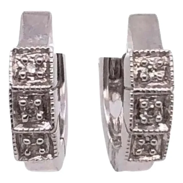 14 Karat White Gold Lever Back Hoop Earrings With Round Diamonds