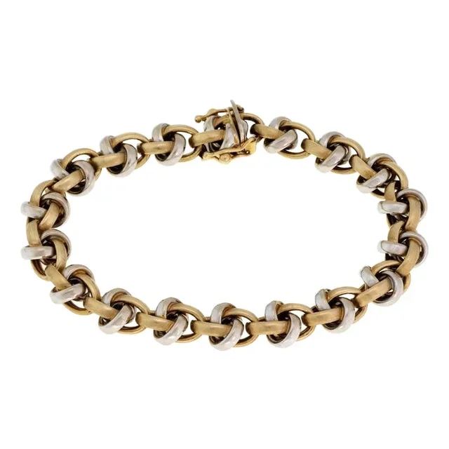 14k Bracelet Two Tone Gold Fancy Double Interlace Link 7.5″ L