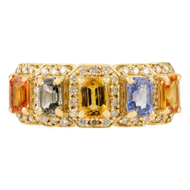 14k Gold Multi-Sapphire & Diamond Etruscan Style Ring Size 6
