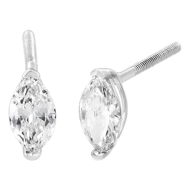 14K White Gold 1/2 Cttw 2 Prong Set Marquise Solitaire Lab Grown Diamond Stud Earrings (F-G Color, VS2-SI1 Clarity) – 2 Pieces