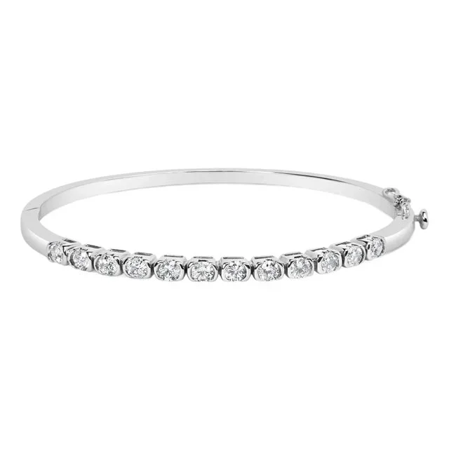 14K White Gold 1 7/8 Cttw Semi Bezel Set Diamond Floral Cluster Bangle Bracelet (H-I Color, SI1-SI2 Clarity) – Fits wrists up to 7.25″ Inches