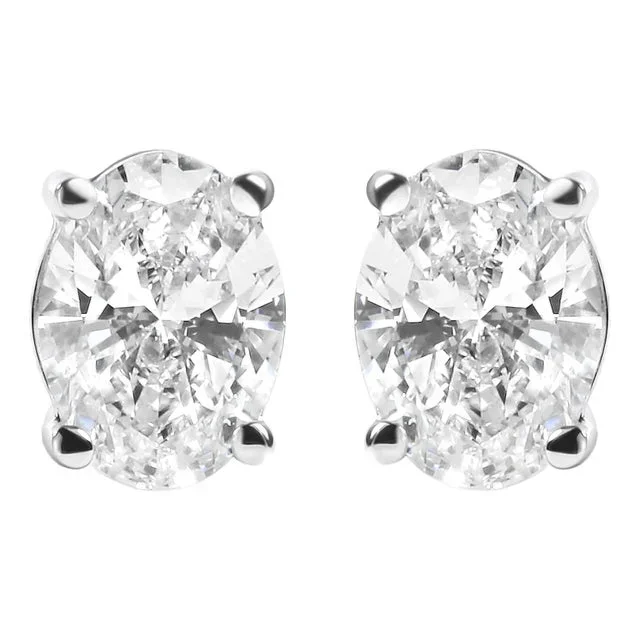 14K White Gold 3/4 Cttw Oval Shape Lab Grown Diamond Solitaire Stud Earrings (F-G Color, VS1-VS2 Clarity)