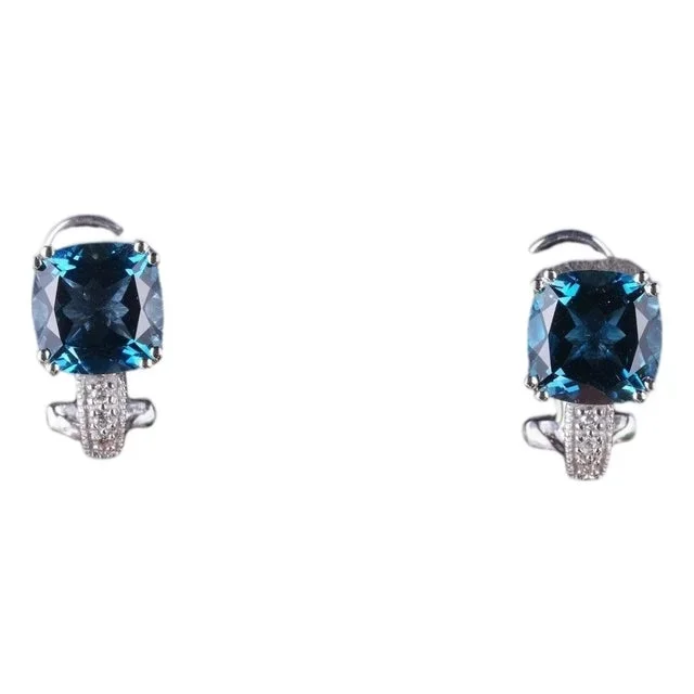 14k White gold Blue Topaz and diamond earrings, 2 pieces