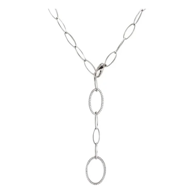 14k White Gold Elegant Diamond Long Link Chain Pendant Necklace