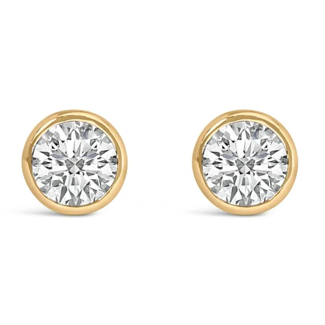 14K Yellow Gold 1.0 Cttw Lab Grown Diamond Screw-Back Classic Bezel Solitaire Stud Earrings (G-H Color, VS2-SI1 Clarity)