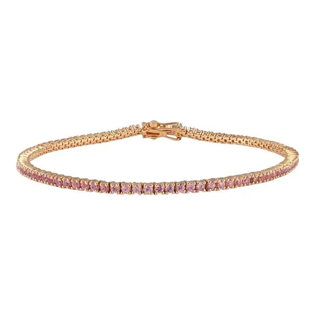 18k Solid Rose Gold Thin In-Line Natural Pink Sapphire Tennis Bracelet