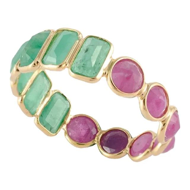 18k Yellow Gold Emerald Ruby Reversible Band Ring 7 ( All Sizes Available )