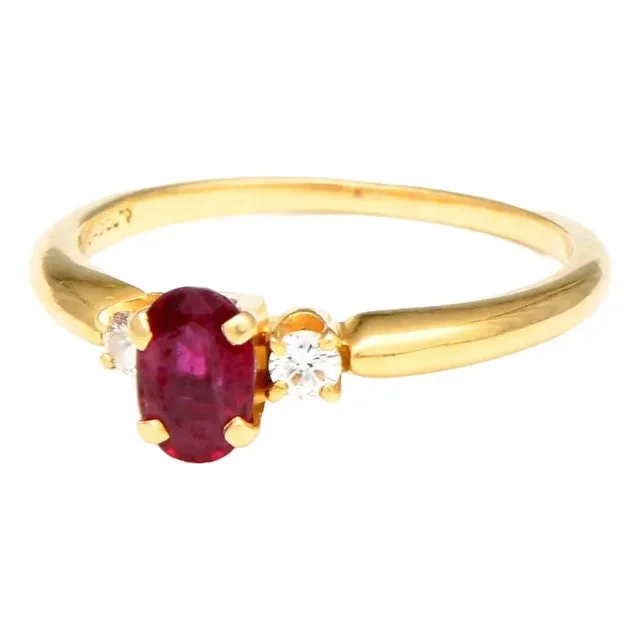 18KY Ruby(.70) & Diamond(.10) Ring, size 5.75