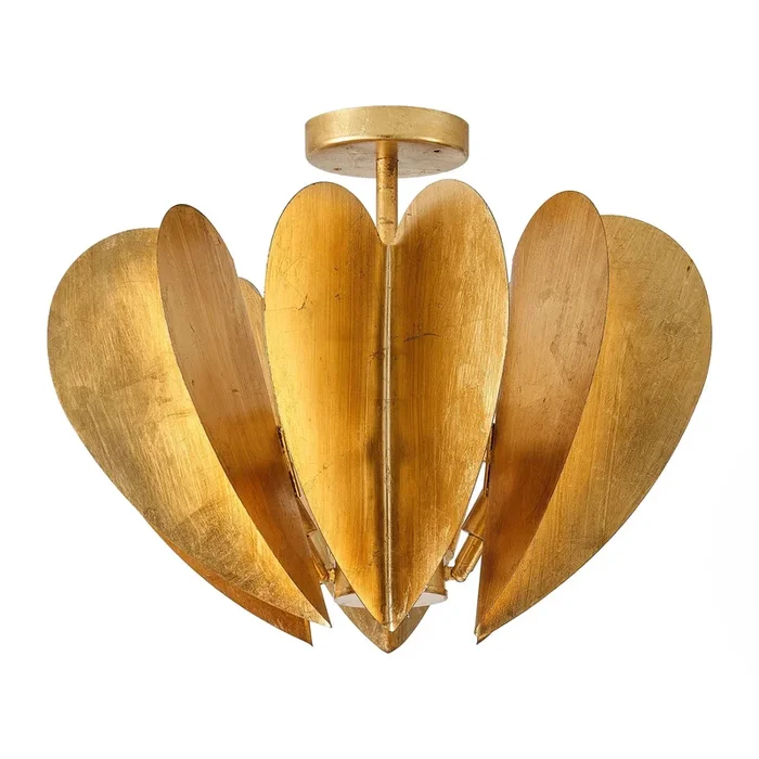 19 Inch Elvira 6-Light Farmhouse Vintage Distressed Golden Semi-Flush Mount Ceiling Light