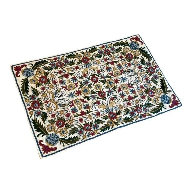 1920s-30s Crewel Embroidered Floral Tapestry/Accent Rug/Throw