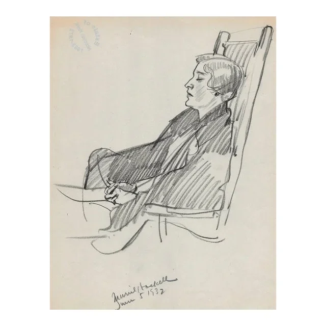 1932 Norman Kent Portrait Drawing of Artist Muriel Haskell