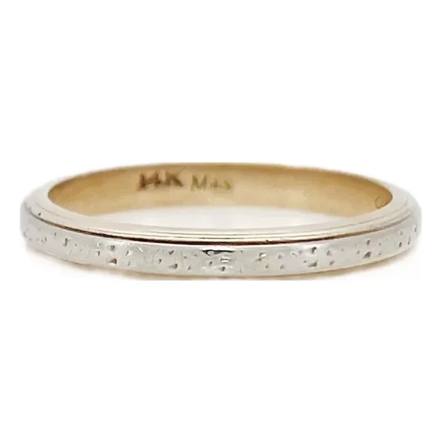 1940s Retro 14k Two Tone Gold Band, Cg & GMW 6-12-43, Size 6.25