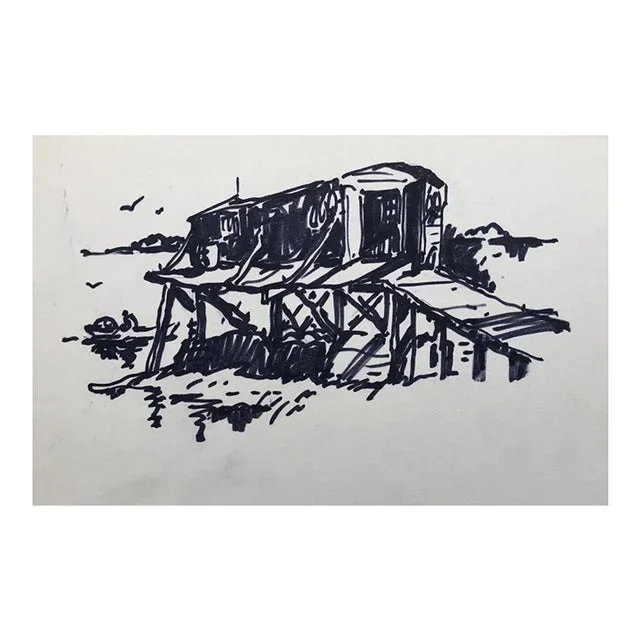 1950s Norman Kent Fishing Shack Drawing