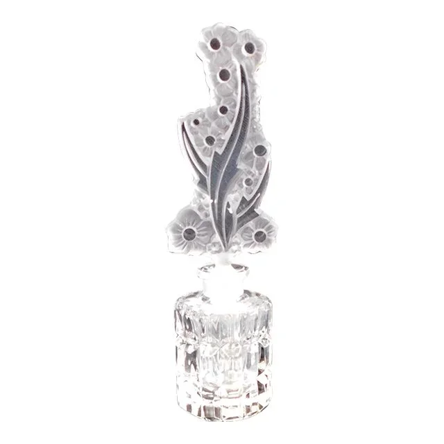 1960s Round Glass Perfume Bottle With Flower Shaped Stopper