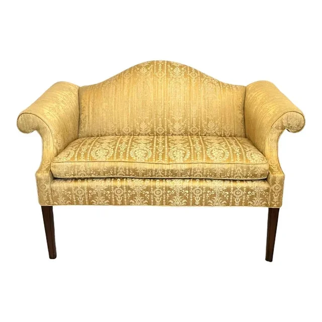 1960s Vintage Gold Damask Chippendale Settee