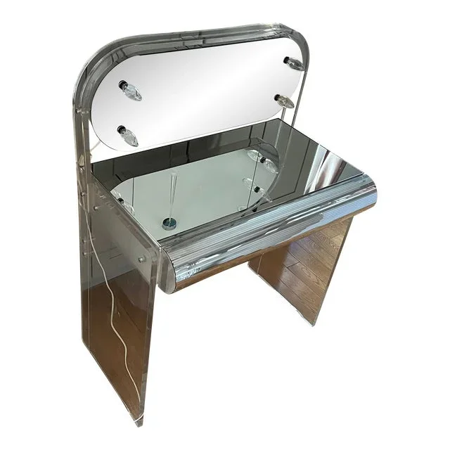 1970 Space Age Chrome Lucite Vanity Desk, by Hills Manufacturing Co.