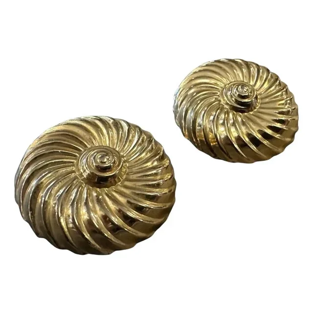 1970s Brass Twisted Torchon Spiral Earrings