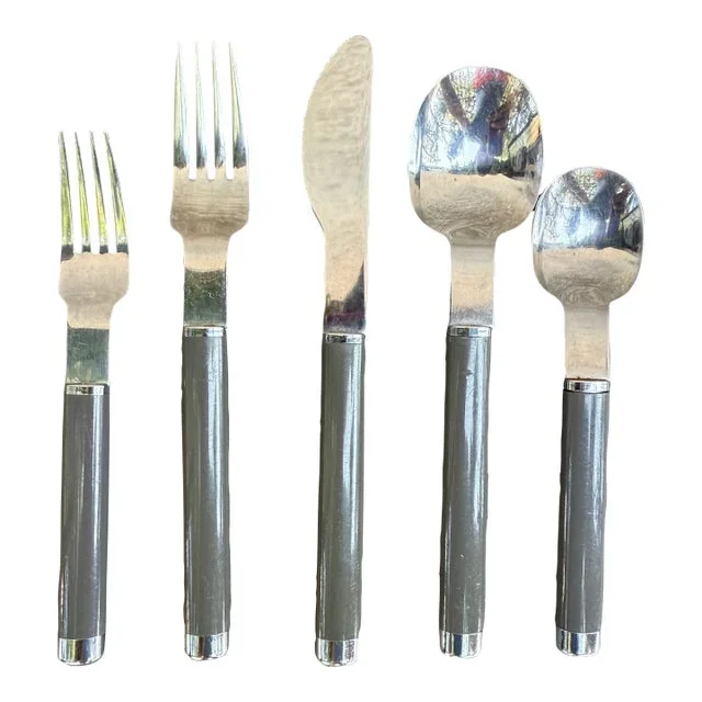 1970s Daniel Hechter Paris Japan Flatware Set 5 Pc Place Setting 30 Pieces Postmodern