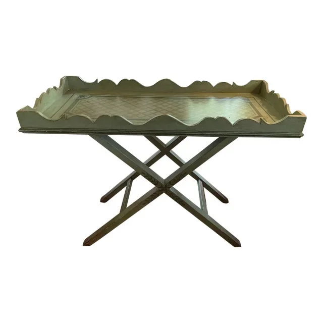 1970s Vintage Hand Painted Tray Table With Trellis Detail