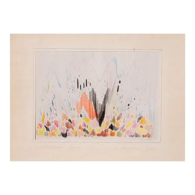1980s Abstract Colored Pencil on Paper Titled “Creation of the World” by Artist I. Kazanskiy