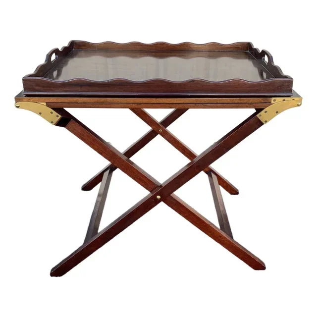 1980s Baker Furniture “Party Butler” Mahogany Expandable Serving Tray Table