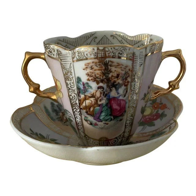 1980s Dresden Porcelain Cup & Saucer, Wolfsohn Meissen