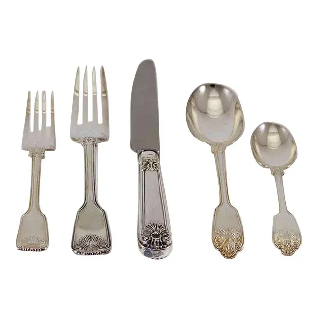 1990’s Sterling Silver 5-Piece Flatware Place-Setting Fiddle Thread Husk Hand-Forged by C. J. Vander