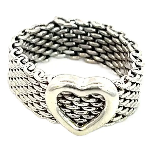 1990s Tiffany & Co Estate Somerset Heart Ring Size 5.5 Sterling Silver