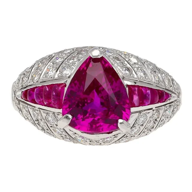3.04 Carat Purplish Pink Trillion-Cut Ruby and Diamond Cocktail Ring Size 6.75