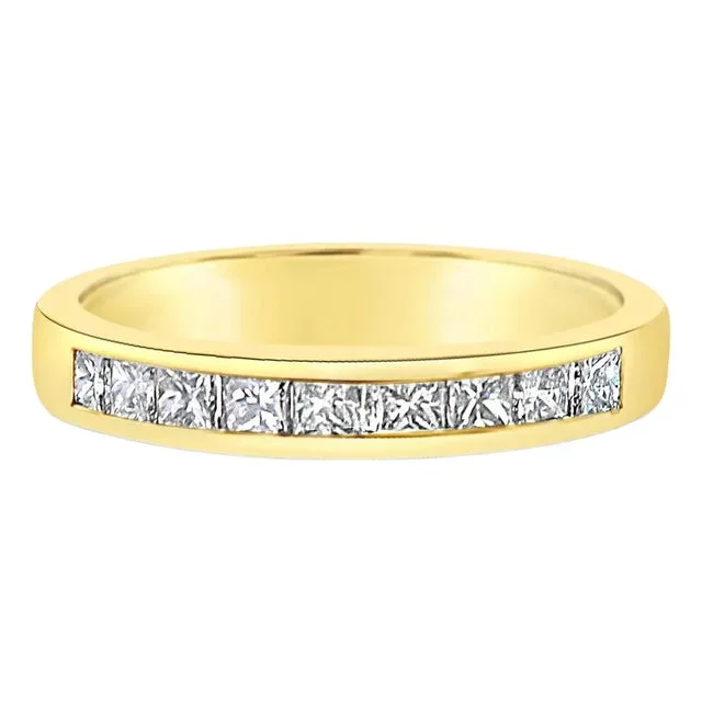 3MM Princess Cut Diamond Wedding Band 14k Yellow Gold, Size 5