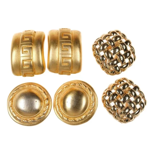 3pr Vintage Givenchy Gold tone clip on earrings