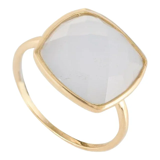 4.28 Ctw Bezel Set Chalcedony Gemstone Rings in 14k Solid Yellow Gold Size 7