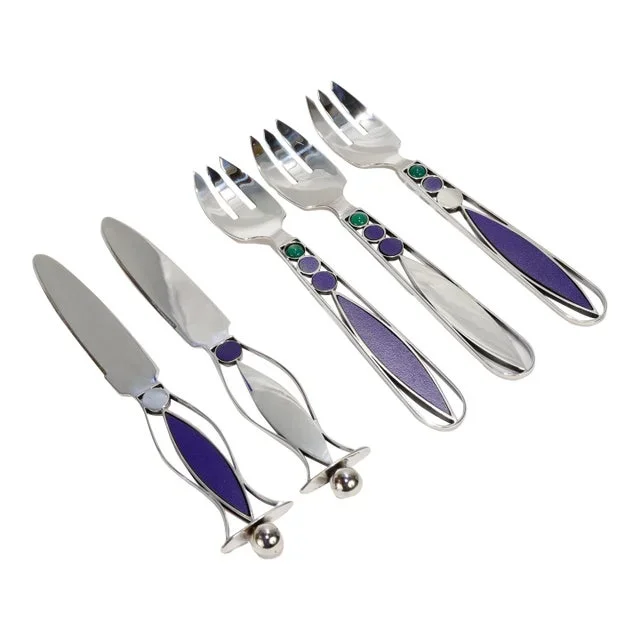 48 Pc. Mardi Jo Cohen Sterling Silver, Blue Formica, & Cabochon Flatware Service