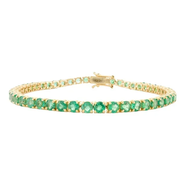 7.63 Carat Round Emerald Art Deco 18k Gold Tennis Bracelet