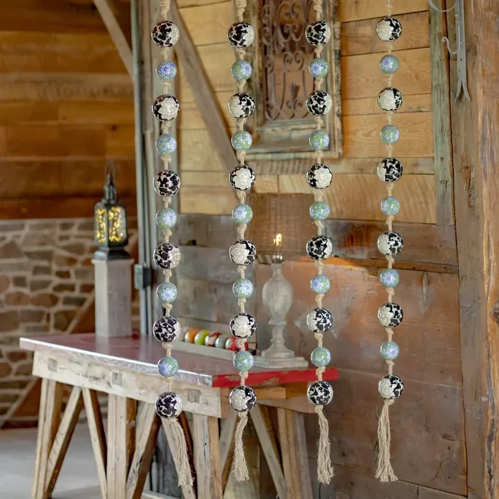 74″ Long Fisherman Garland with Ceramic Sailor Balls and Rope “Nara” – Black
