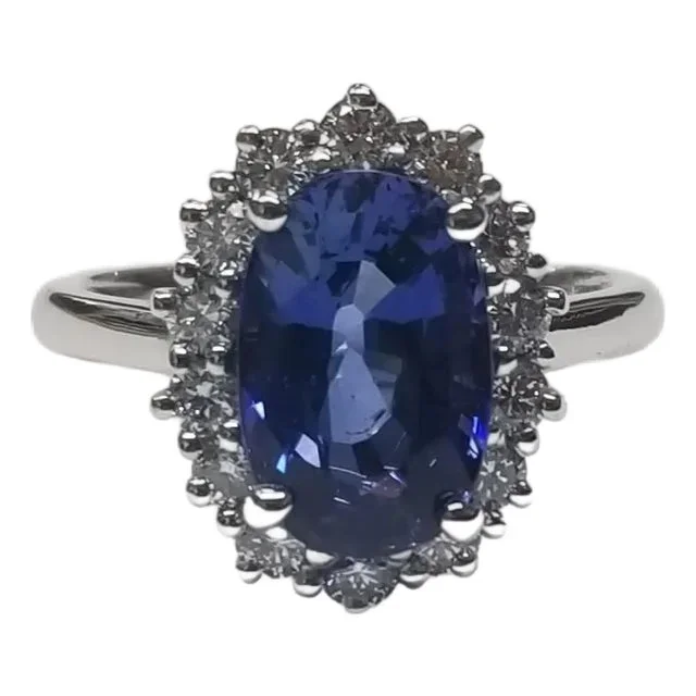 “Lady Diana” 14k White Gold Gia Certified Sapphire & Diamond Halo Ring Size 7