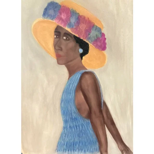 “Lady in the Blue Dress” Original Folk Art Portrait Painting