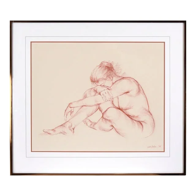 “The Artists Wife” Realistic Nude Woman in Conté on Paper by Garth Benton