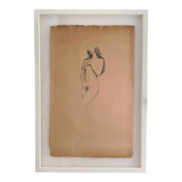 “The Gatekeeper” – Nude Figure Study on Antique Paper, Framed