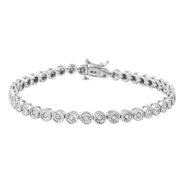 .925 Sterling Silver 1.0 Cttw Miracle Plate Set Diamond Bezel Link Design Tennis Bracelet (I-J Color, I3 Clarity)