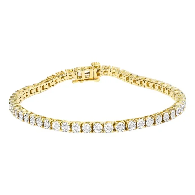 .925 Sterling Silver 1.0 Cttw Miracle-Set Diamond Round Faceted Bezel Tennis Bracelet (I-J Color, I3 Clarity)